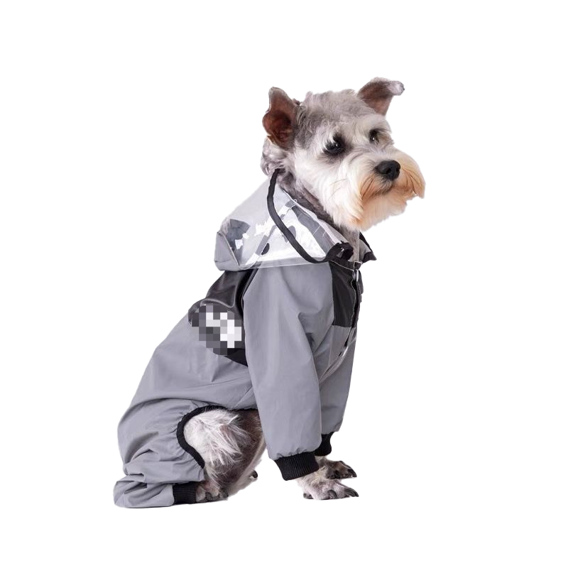 Raincoat for small dogs, including Teddy, Pomeranian, and Schnauzer, with four waterproof paws.