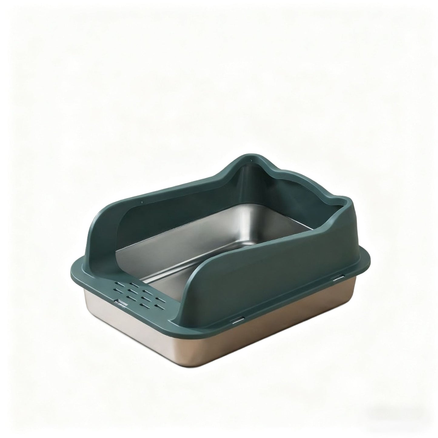 Stainless steel cat litter box with splash-proof raised fence, semi-enclosed cat toilet, pet supplies splash-proof