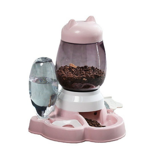 Automatic cat feeder, cat water dispenser with no wet mouth, educational push-button type, large capacity feeder for dogs.