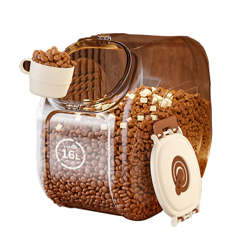 Cat food bin, dog food storage container, airtight, moisture-proof food storage bin, sealed pet cat food container, household storage box