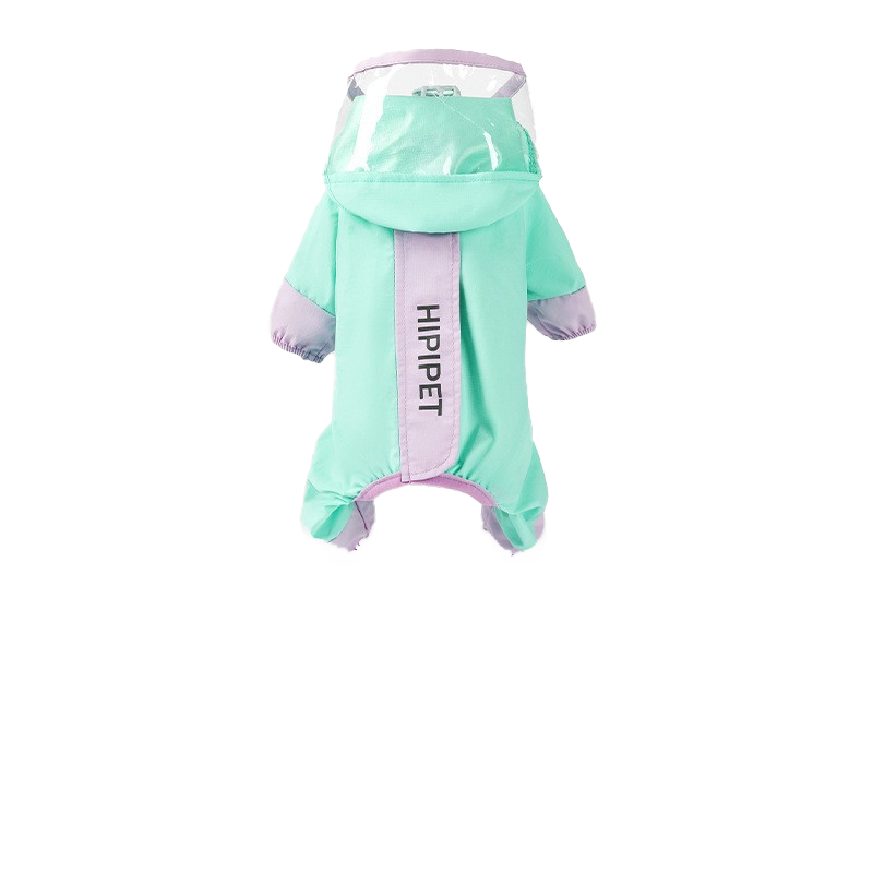 Rainy day four-legged waterproof 3D dinosaur tail dog Teddy dog raincoat medium and large dog Golden Retriever pet raincoat