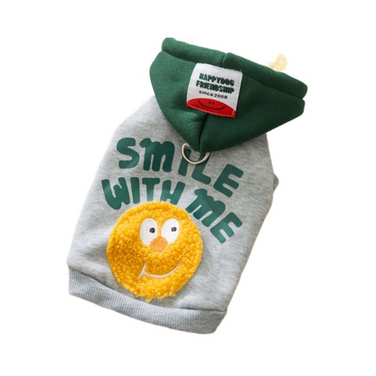 Korean style pet clothes for autumn and winter, thin hooded sweatshirt with cartoon two-legged design, suitable for small dogs like Bichon Frise and Teddy.