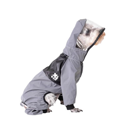 Raincoat for small dogs, including Teddy, Pomeranian, and Schnauzer, with four waterproof paws.