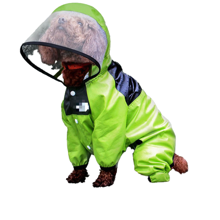Raincoat for small dogs, including Teddy, Pomeranian, and Schnauzer, with four waterproof paws.