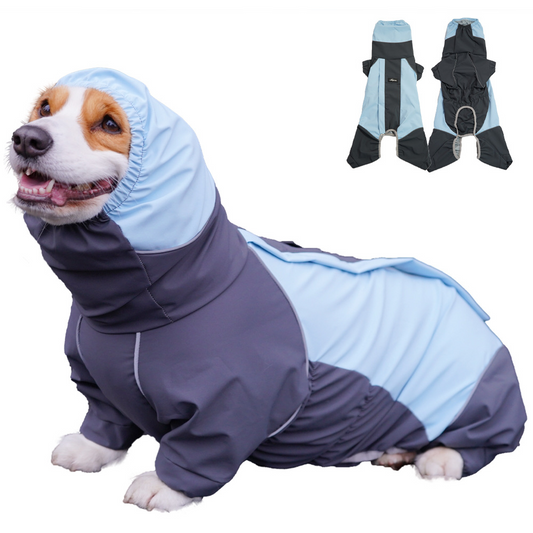 Leashable full-coverage raincoat for Corgis, outdoor reflective pet rain jacket, windproof and waterproof.