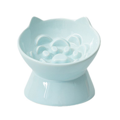 Ceramic cat bowl with high legs for slow eating, prevents choking, protects neck, and prevents tipping. Suitable for pet cats and dogs. Cat food bowl.