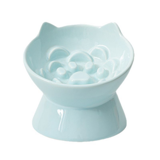 Ceramic cat bowl with high legs for slow eating, prevents choking, protects neck, and prevents tipping. Suitable for pet cats and dogs. Cat food bowl.