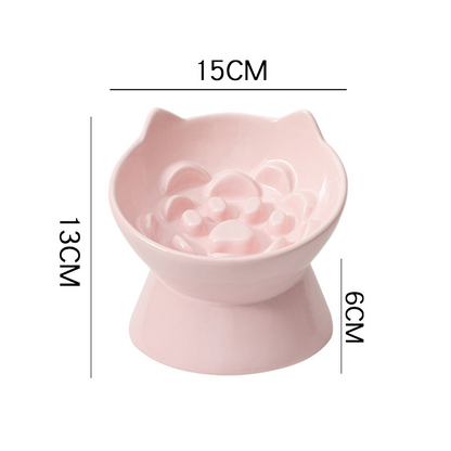 Ceramic cat bowl with high legs for slow eating, prevents choking, protects neck, and prevents tipping. Suitable for pet cats and dogs. Cat food bowl.