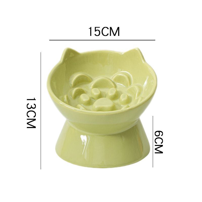 Ceramic cat bowl with high legs for slow eating, prevents choking, protects neck, and prevents tipping. Suitable for pet cats and dogs. Cat food bowl.