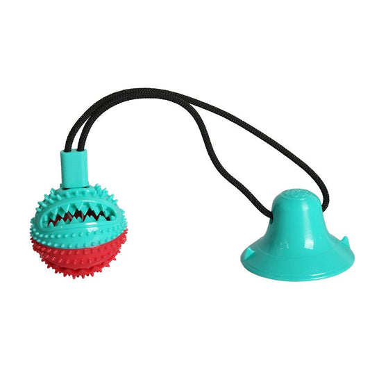 Dog toys that are resistant to chewing and gnawing, a pet entertainment device for relieving boredom, a puppy's self-biting play with suction cups, tug-of-war pulling force, and a food leakage ball.