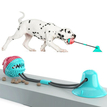 Dog toys that are resistant to chewing and gnawing, a pet entertainment device for relieving boredom, a puppy's self-biting play with suction cups, tug-of-war pulling force, and a food leakage ball.