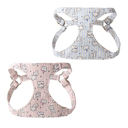 Super cute striped puppy harness set with dual-groove leash