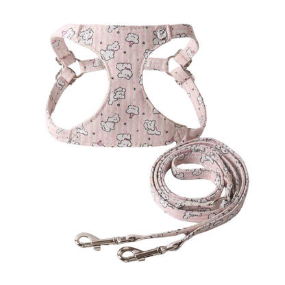Super cute striped puppy harness set with dual-groove leash