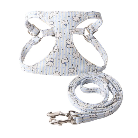Super cute striped puppy harness set with dual-groove leash