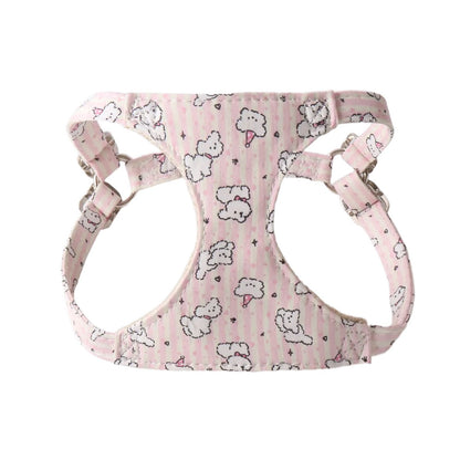 Super cute striped puppy harness set with dual-groove leash
