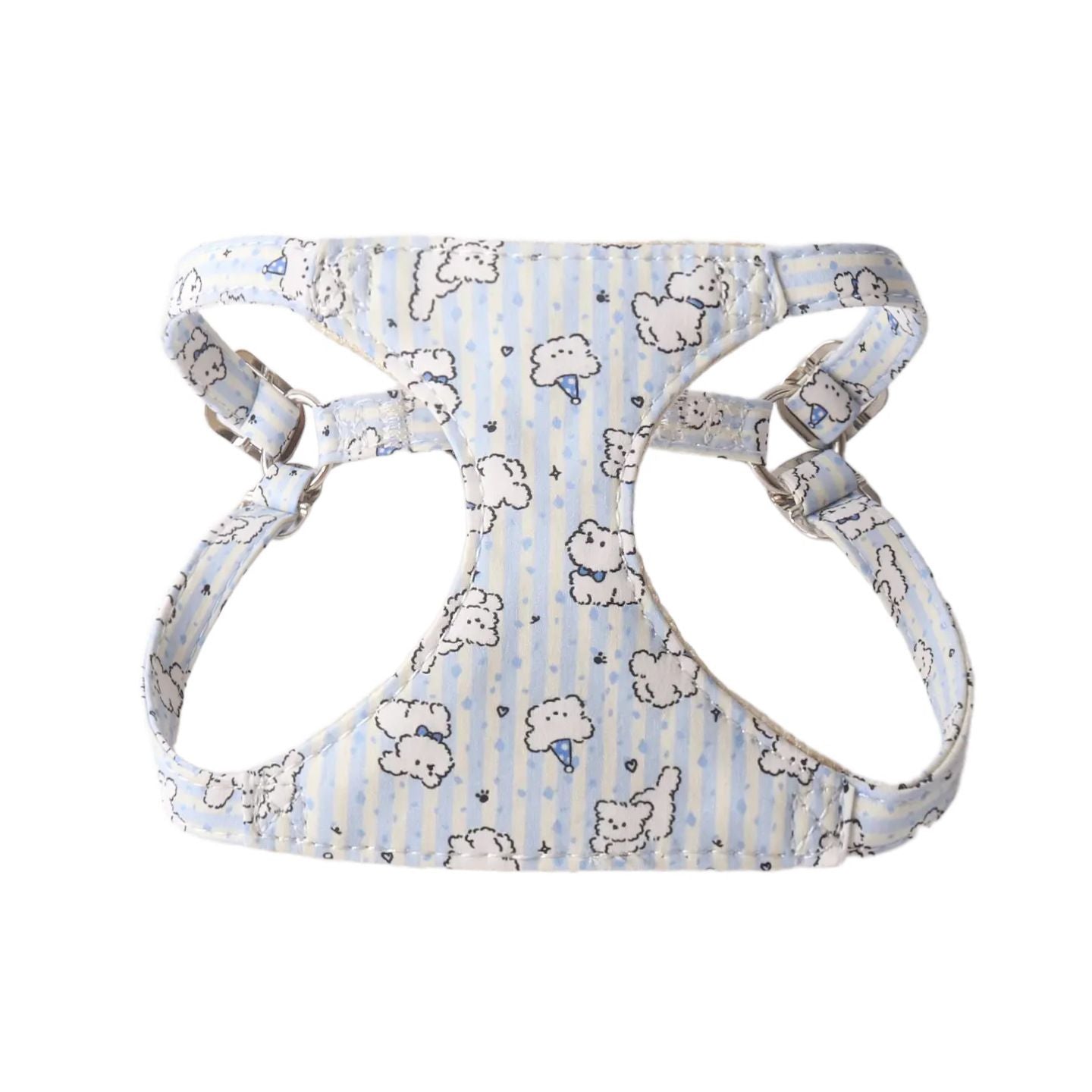 Super cute striped puppy harness set with dual-groove leash