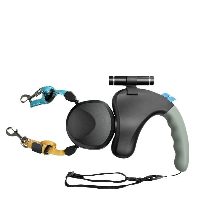 Pet telescopic dual-head leash for dogs, explosion-proof shock absorption, one pull for two lights, dog walking leash traction device