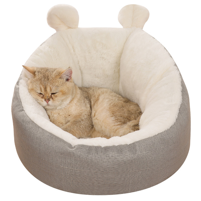 Plush warm rabbit ear cat bed small semi-enclosed design Pomeranian Teddy pet bed cat mat wholesale