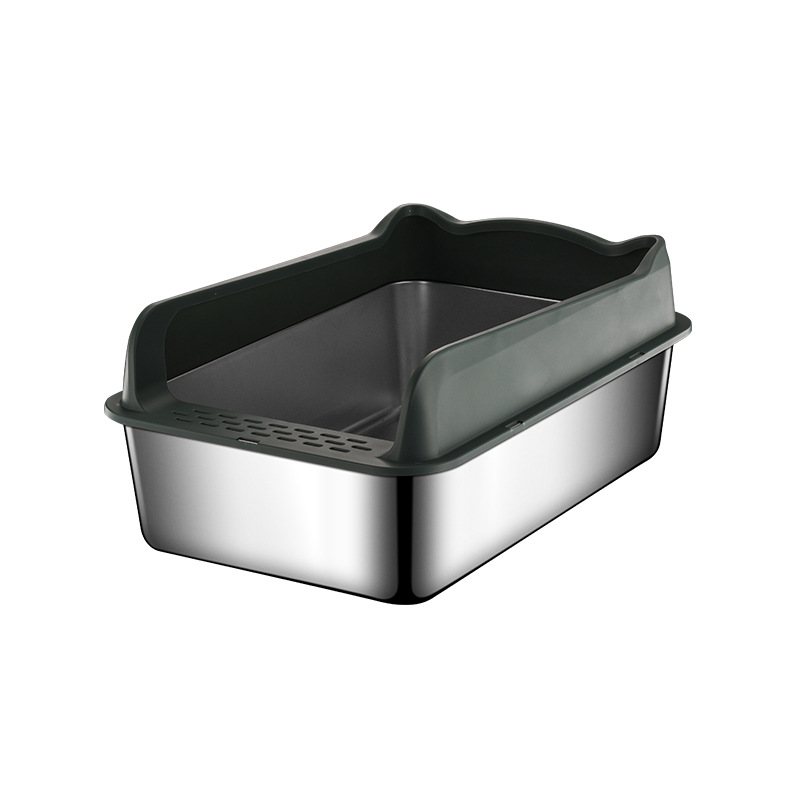 Stainless steel cat litter box with splash-proof raised fence, semi-enclosed cat toilet, pet supplies splash-proof