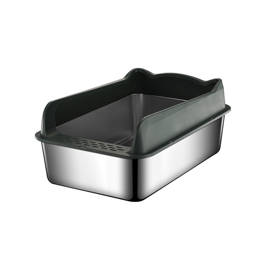 Stainless steel cat litter box with splash-proof raised fence, semi-enclosed cat toilet, pet supplies splash-proof