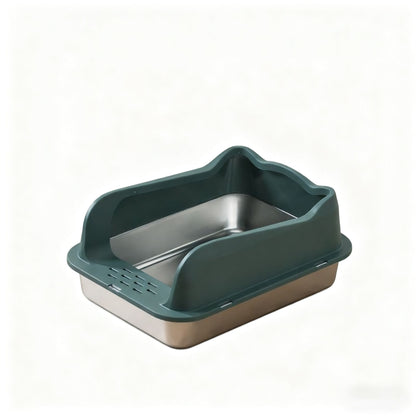 Stainless steel cat litter box with splash-proof raised fence, semi-enclosed cat toilet, pet supplies splash-proof