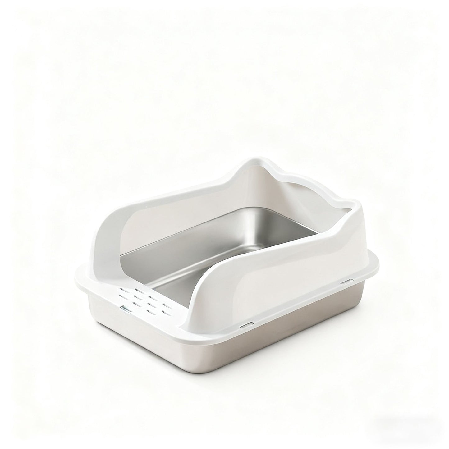 Stainless steel cat litter box with splash-proof raised fence, semi-enclosed cat toilet, pet supplies splash-proof