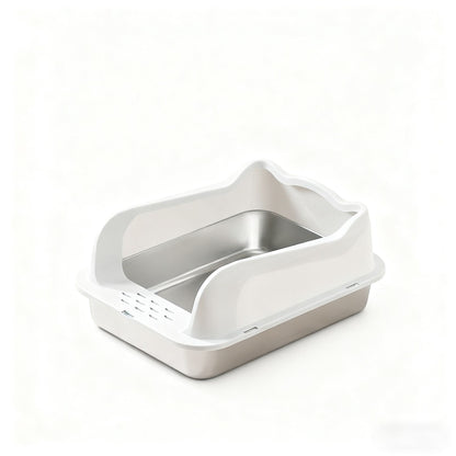 Stainless steel cat litter box with splash-proof raised fence, semi-enclosed cat toilet, pet supplies splash-proof